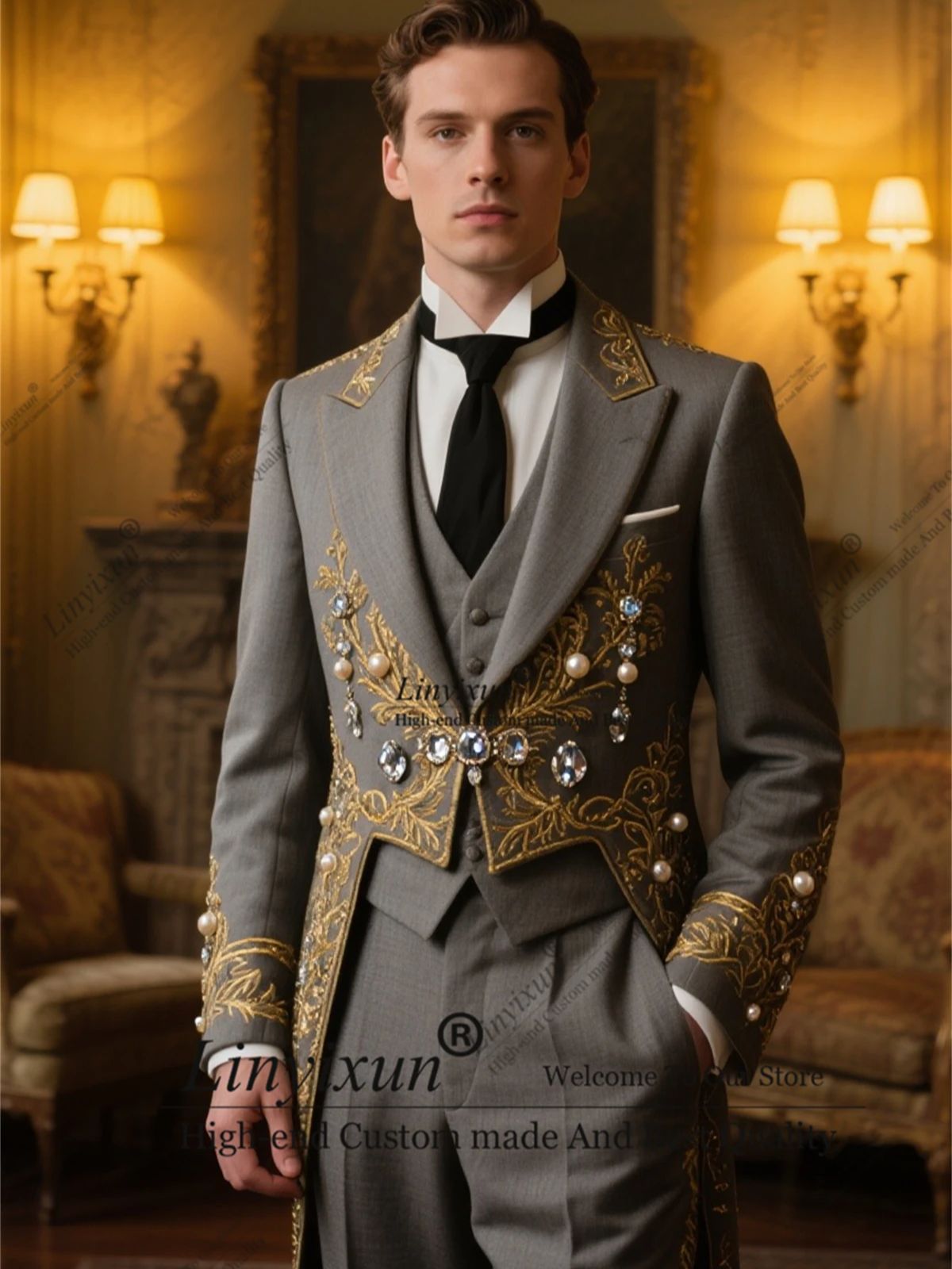 X Men Grooming - Elegante com estilo bordado ternos masculinos